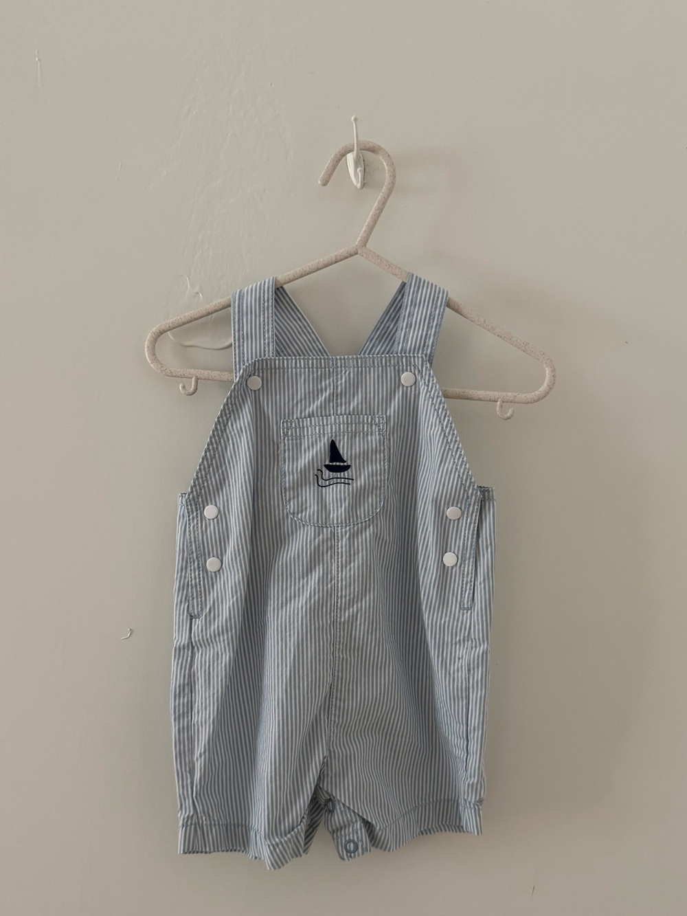 Carter's Blue and White Striped Sailboat Shortall
